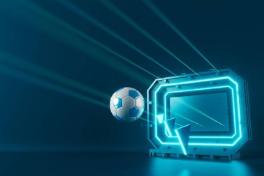 Futbol topu nesnesi, spor topu tasarımı, futbol unsuru konsepti, 3D illüstrasyon, soyut futbol teknolojisi, akıllı telefon mobil ekran, yeşil çimen sahası, online spor, kumarhane spor dünyası