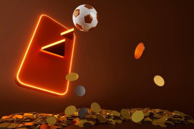 Futbol topu nesnesi, spor topu tasarımı, futbol unsuru konsepti, 3D illüstrasyon, soyut futbol teknolojisi, akıllı telefon mobil ekran, yeşil çimen sahası, online spor, kumarhane spor dünyası