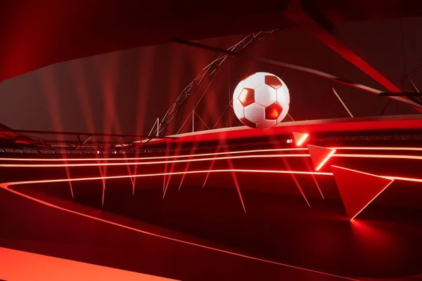 サッカーボールオブジェクト スポーツボールデザイン サッカー要素の概念 3Dイラスト 抽象的なサッカー技術 スマートフォンのモバイル画面 緑の芝生のフィールド オンラインスポーツライブ カジノスポーツビジネス — ストック写真