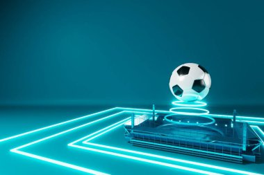 3D futbol objesi tasarımı. Gerçekçi yorumlama. Soyut fütürist arka plan. 3 boyutlu illüstrasyon. Hareket geometrisi kavramı. Spor yarışması grafiği. Turnuva oyunu içeriği. futbol topu elemanı.