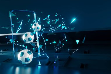 3D futbol objesi tasarımı. Gerçekçi yorumlama. Soyut fütürist arka plan. 3 boyutlu illüstrasyon. Hareket geometrisi kavramı. Spor yarışması grafiği. Turnuva oyunu içeriği. futbol topu elemanı.