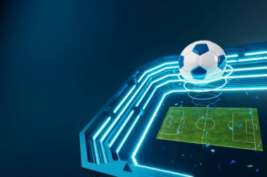 3D futbol objesi tasarımı. Gerçekçi yorumlama. Soyut fütürist arka plan. 3 boyutlu illüstrasyon. Hareket geometrisi kavramı. Spor yarışması grafiği. Turnuva oyunu içeriği. futbol topu elemanı.