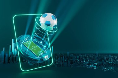 3D futbol objesi tasarımı. Gerçekçi yorumlama. Soyut fütürist arka plan. 3 boyutlu illüstrasyon. Hareket geometrisi kavramı. Spor yarışması grafiği. Turnuva oyunu içeriği. futbol topu elemanı.