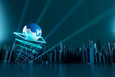 3D futbol objesi tasarımı. Gerçekçi yorumlama. Soyut fütürist arka plan. 3 boyutlu illüstrasyon. Hareket geometrisi kavramı. Spor yarışması grafiği. Turnuva oyunu içeriği. futbol topu elemanı.