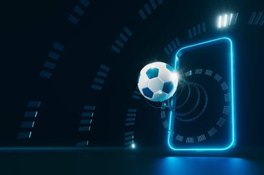 3D futbol objesi tasarımı. Gerçekçi yorumlama. Soyut fütürist arka plan. 3 boyutlu illüstrasyon. Hareket geometrisi kavramı. Spor yarışması grafiği. Turnuva oyunu içeriği. futbol topu elemanı.