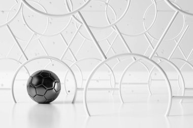 3D futbol objesi tasarımı. Gerçekçi yorumlama. Soyut fütürist arka plan. 3 boyutlu illüstrasyon. Hareket geometrisi kavramı. Spor yarışması grafiği. Turnuva oyunu içeriği. futbol topu elemanı.