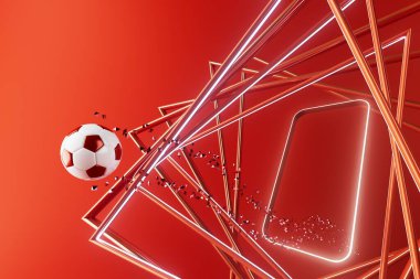 3D futbol objesi tasarımı. Gerçekçi yorumlama. Soyut fütürist arka plan. 3 boyutlu illüstrasyon. Hareket geometrisi kavramı. Spor yarışması grafiği. Turnuva oyunu içeriği. futbol topu elemanı.