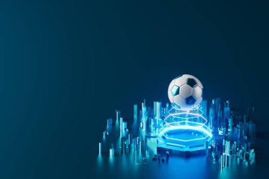 3D futbol objesi tasarımı. Gerçekçi yorumlama. Soyut fütürist arka plan. 3 boyutlu illüstrasyon. Hareket geometrisi kavramı. Spor yarışması grafiği. Turnuva oyunu içeriği. futbol topu elemanı.
