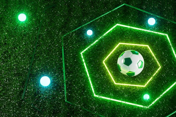 Projektowanie Obiektów Piłki Nożnej Realistyczne Renderowanie Abstrakcyjne Futurystyczne Tło Ilustracja — Zdjęcie stockowe