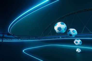 3D futbol objesi tasarımı. Gerçekçi yorumlama. Soyut fütürist arka plan. 3 boyutlu illüstrasyon. Hareket geometrisi kavramı. Spor yarışması grafiği. Turnuva oyunu içeriği. futbol topu elemanı.