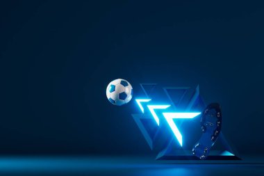 3D futbol objesi tasarımı. Gerçekçi yorumlama. Soyut fütürist arka plan. 3 boyutlu illüstrasyon. Hareket geometrisi kavramı. Spor yarışması grafiği. Turnuva oyunu içeriği. futbol topu elemanı.