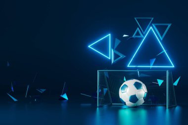 3D futbol objesi tasarımı. Gerçekçi yorumlama. Soyut fütürist arka plan. 3 boyutlu illüstrasyon. Hareket geometrisi kavramı. Spor yarışması grafiği. Turnuva oyunu içeriği. futbol topu elemanı.