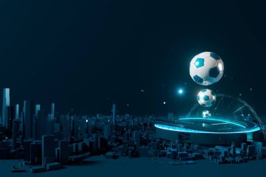 3D futbol objesi tasarımı. Gerçekçi yorumlama. Soyut fütürist arka plan. 3 boyutlu illüstrasyon. Hareket geometrisi kavramı. Spor yarışması grafiği. Turnuva oyunu içeriği. futbol topu elemanı.