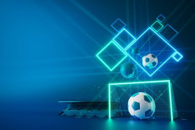 3D futbol objesi tasarımı. Gerçekçi yorumlama. Soyut fütürist arka plan. 3 boyutlu illüstrasyon. Hareket geometrisi kavramı. Spor yarışması grafiği. Turnuva oyunu içeriği. futbol topu elemanı.