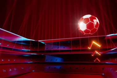 3D futbol objesi tasarımı. Gerçekçi yorumlama. Soyut fütürist arka plan. 3 boyutlu illüstrasyon. Hareket geometrisi kavramı. Spor yarışması grafiği. Turnuva oyunu içeriği. futbol topu elemanı.