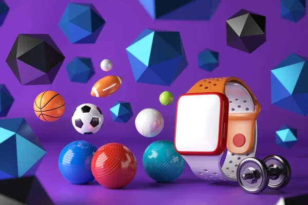 Akıllı nesne uzay ekranını kopyala. 3 boyutlu illüstrasyon. Gerçekçi yorumlama. Fitness sağlık uygulaması. Online sağlıklı program. beyaz dijital ekran. egzersiz aktivitesi. Spor oyunu oynama yarışması