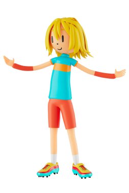 3d boy cartoon character in action with clipping path. 3d illustrator. sport activity. exercise fitness. workout training lifestyle. man player. technology VR. gym outdoor. cyberspace object concept.