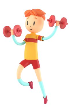 3d boy cartoon character in action with clipping path. 3d illustrator. sport activity. exercise fitness. workout training lifestyle. man player. technology VR. gym outdoor. cyberspace object concept.