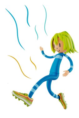 3d boy cartoon character in action with clipping path. 3d illustrator. sport activity. exercise fitness. workout training lifestyle. man player. technology VR. gym outdoor. cyberspace object concept.