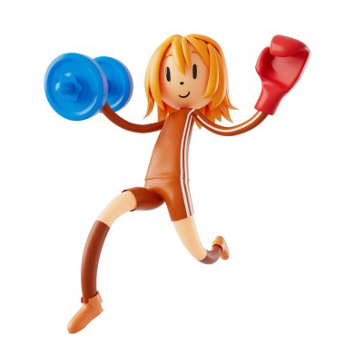 3d boy cartoon character in action with clipping path. 3d illustrator. sport activity. exercise fitness. workout training lifestyle. man player. technology VR. gym outdoor. cyberspace object concept.
