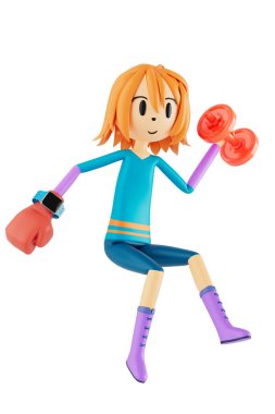 3d boy cartoon character in action with clipping path. 3d illustrator. sport activity. exercise fitness. workout training lifestyle. man player. technology VR. gym outdoor. cyberspace object concept.