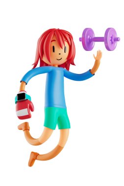 3d boy cartoon character in action with clipping path. 3d illustrator. sport activity. exercise fitness. workout training lifestyle. man player. technology VR. gym outdoor. cyberspace object concept.