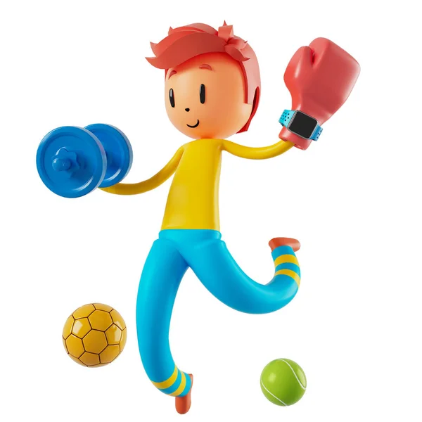 Person Cartoon Character Boy Girl Sports Objects Illustration Fitness Activity — Stockfoto