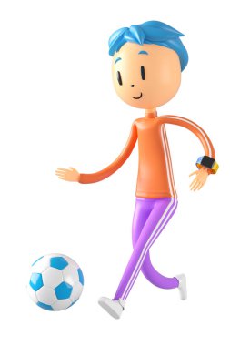 3d boy cartoon character in action with clipping path. 3d illustrator. sport activity. exercise fitness. workout training lifestyle. man player. technology VR. gym outdoor. cyberspace object concept.