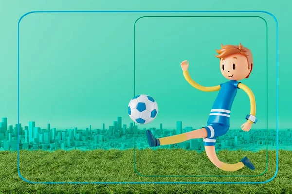 Junge Charakter Fußballspieler Fußball Action Illustration Sporthintergrundkonzept Männer Treten Bewegung — Stockfoto