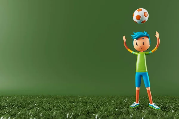 Chłopiec Postać Piłkarz Piłce Nożnej Akcji Ilustracja Koncepcja Tła Sportowego — Zdjęcie stockowe