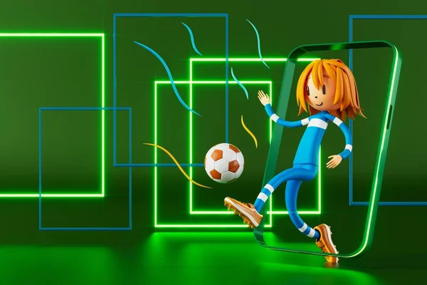 Chłopiec Postać Piłkarz Piłce Nożnej Akcji Ilustracja Koncepcja Tła Sportowego — Zdjęcie stockowe