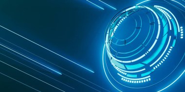 Teknoloji Hitech 3D geçmişi. 3 boyutlu illüstrasyon. Fütürist arka plan tasarımı. Soyut nesne ögesi. Geleceğin duvar kağıdı sembolü. kopyalama alanı. Dijital grafik. İletişim ağı parlıyor. Basit ışık