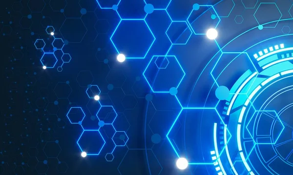 Teknoloji Hitech 3D geçmişi. 3 boyutlu illüstrasyon. Fütürist arka plan tasarımı. Soyut nesne ögesi. Geleceğin duvar kağıdı sembolü. kopyalama alanı. Dijital grafik. İletişim ağı parlıyor. Basit ışık