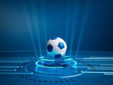 Futbol topu 3D nesnesi. 3 boyutlu illüstrasyon. Grafik arkaplan elemanı Spor soyut arka plan. Futbol tasarım yarışması konsepti sanatı. dijital teknoloji elementi güzel ışıklandırma alanı boş 