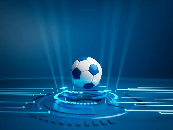Futbol topu 3D nesnesi. 3 boyutlu illüstrasyon. Grafik arkaplan elemanı Spor soyut arka plan. Futbol tasarım yarışması konsepti sanatı. dijital teknoloji elementi güzel ışıklandırma alanı boş 