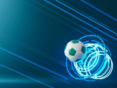 Futbol topu 3D nesnesi. 3 boyutlu illüstrasyon. Grafik arkaplan elemanı Spor soyut arka plan. Futbol tasarım yarışması konsepti sanatı. dijital teknoloji elementi güzel ışıklandırma alanı boş 
