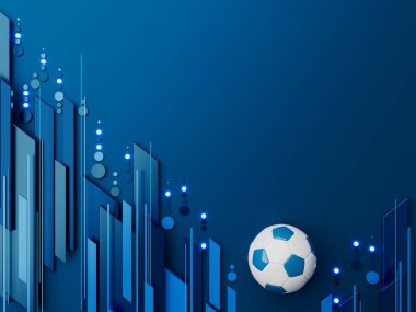 Futbol topu 3D nesnesi. 3 boyutlu illüstrasyon. Grafik arkaplan elemanı Spor soyut arka plan. Futbol tasarım yarışması konsepti sanatı. dijital teknoloji elementi güzel ışıklandırma alanı boş 