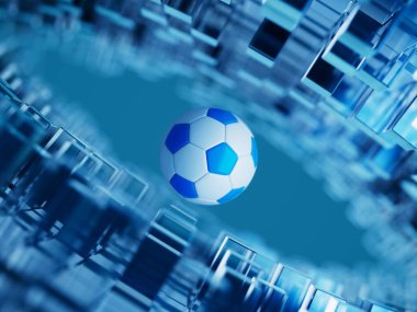 Futbol topu 3D nesnesi. 3 boyutlu illüstrasyon. Grafik arkaplan elemanı Spor soyut arka plan. Futbol tasarım yarışması konsepti sanatı. dijital teknoloji elementi güzel ışıklandırma alanı boş 