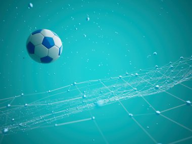 Futbol topu 3D nesnesi. 3 boyutlu illüstrasyon. Grafik arkaplan elemanı Spor soyut arka plan. Futbol tasarım yarışması konsepti sanatı. dijital teknoloji elementi güzel ışıklandırma alanı boş 