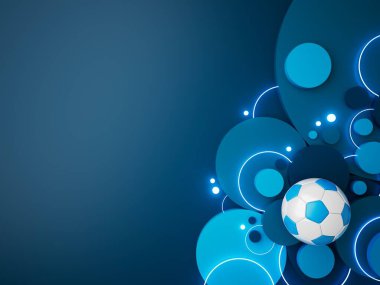Futbol topu 3D nesnesi. 3 boyutlu illüstrasyon. Grafik arkaplan elemanı Spor soyut arka plan. Futbol tasarım yarışması konsepti sanatı. dijital teknoloji elementi güzel ışıklandırma alanı boş 
