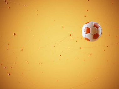 Futbol topu 3D nesnesi. 3 boyutlu illüstrasyon. Grafik arkaplan elemanı Spor soyut arka plan. Futbol tasarım yarışması konsepti sanatı. dijital teknoloji elementi güzel ışıklandırma alanı boş 