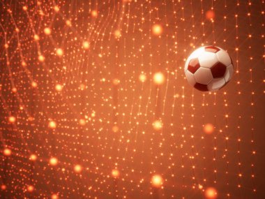 Futbol topu 3D nesnesi. 3 boyutlu illüstrasyon. Grafik arkaplan elemanı Spor soyut arka plan. Futbol tasarım yarışması konsepti sanatı. dijital teknoloji elementi güzel ışıklandırma alanı boş 