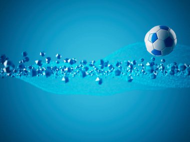 Futbol topu 3D nesnesi. 3 boyutlu illüstrasyon. Grafik arkaplan elemanı Spor soyut arka plan. Futbol tasarım yarışması konsepti sanatı. dijital teknoloji elementi güzel ışıklandırma alanı boş 
