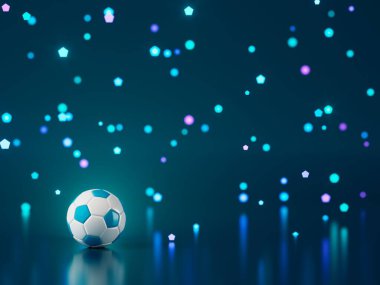 Futbol topu 3D nesnesi. 3 boyutlu illüstrasyon. Grafik arkaplan elemanı Spor soyut arka plan. Futbol tasarım yarışması konsepti sanatı. dijital teknoloji elementi güzel ışıklandırma alanı boş 