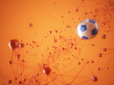 Futbol topu 3D nesnesi. 3 boyutlu illüstrasyon. Grafik arkaplan elemanı Spor soyut arka plan. Futbol tasarım yarışması konsepti sanatı. dijital teknoloji elementi güzel ışıklandırma alanı boş 