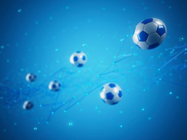 Futbol topu 3D nesnesi. 3 boyutlu illüstrasyon. Grafik arkaplan elemanı Spor soyut arka plan. Futbol tasarım yarışması konsepti sanatı. dijital teknoloji elementi güzel ışıklandırma alanı boş 