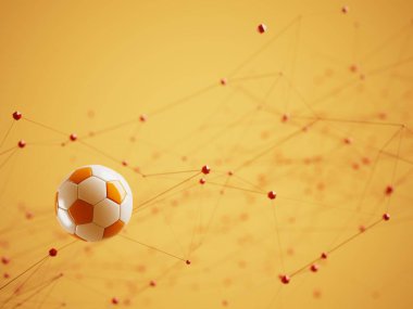 Futbol topu 3D nesnesi. 3 boyutlu illüstrasyon. Grafik arkaplan elemanı Spor soyut arka plan. Futbol tasarım yarışması konsepti sanatı. dijital teknoloji elementi güzel ışıklandırma alanı boş 