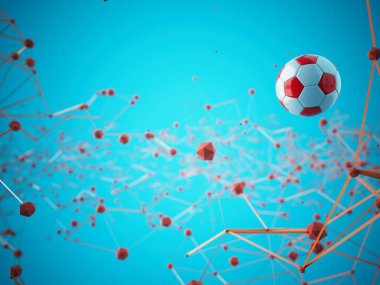 Futbol topu 3D nesnesi. 3 boyutlu illüstrasyon. Grafik arkaplan elemanı Spor soyut arka plan. Futbol tasarım yarışması konsepti sanatı. dijital teknoloji elementi güzel ışıklandırma alanı boş 