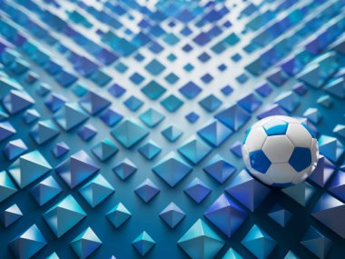 Futbol topu 3D nesnesi. 3 boyutlu illüstrasyon. Grafik arkaplan elemanı Spor soyut arka plan. Futbol tasarım yarışması konsepti sanatı. dijital teknoloji elementi güzel ışıklandırma alanı boş 