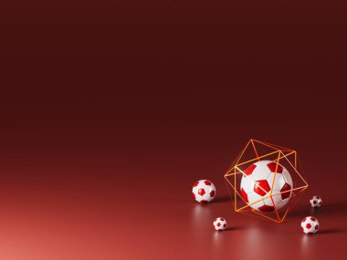 Futbol topu 3D nesnesi. 3 boyutlu illüstrasyon. Grafik arkaplan elemanı Spor soyut arka plan. Futbol tasarım yarışması konsepti sanatı. dijital teknoloji elementi güzel ışıklandırma alanı boş 